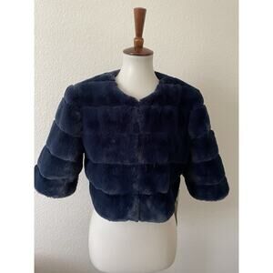 Eliza J Jacket Cropped Faux Fur Tiered Evening Holiday
